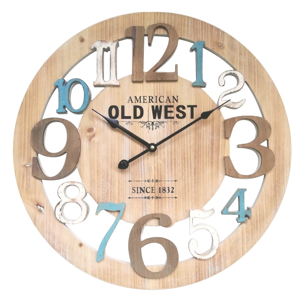 Orologio intagliato in legno bianco marrone e blu ø 50 cm - Modello Contemporaneo - Multicolore - Pannello di particelle
