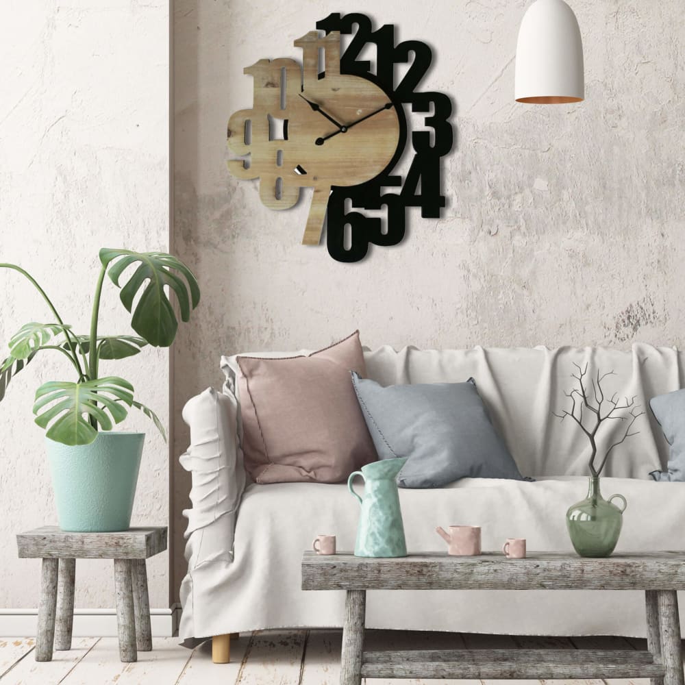 Orologio intagliato in legno marrone e nero 56,5x50 cm - Mobili