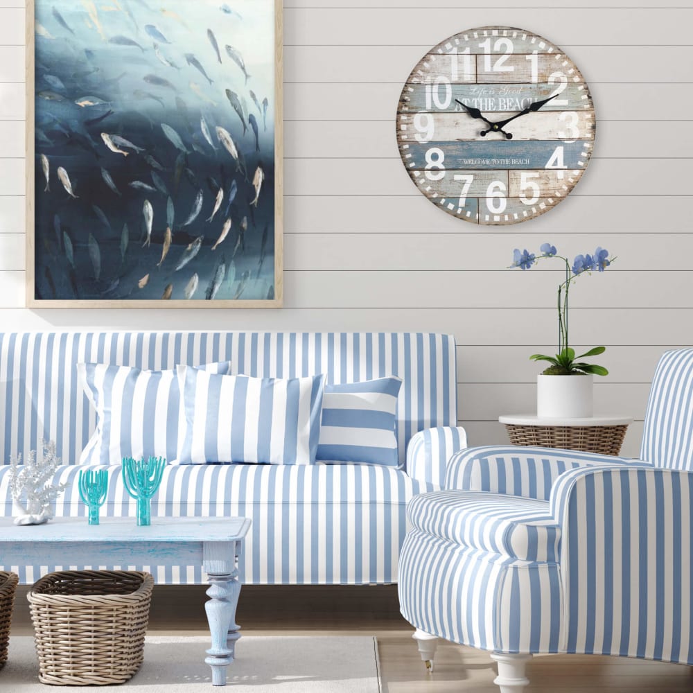 Horloge murale effet bois bleu clair et blanc ø 33,8 cm - Maisons du Monde