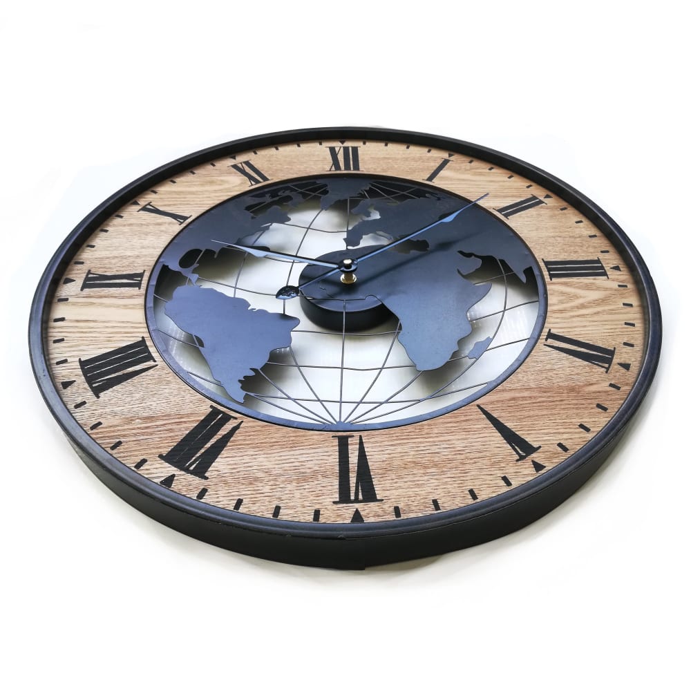 Reloj mapamundi de madera y metal negro y marrón d. 50 cm - Maisons du Monde
