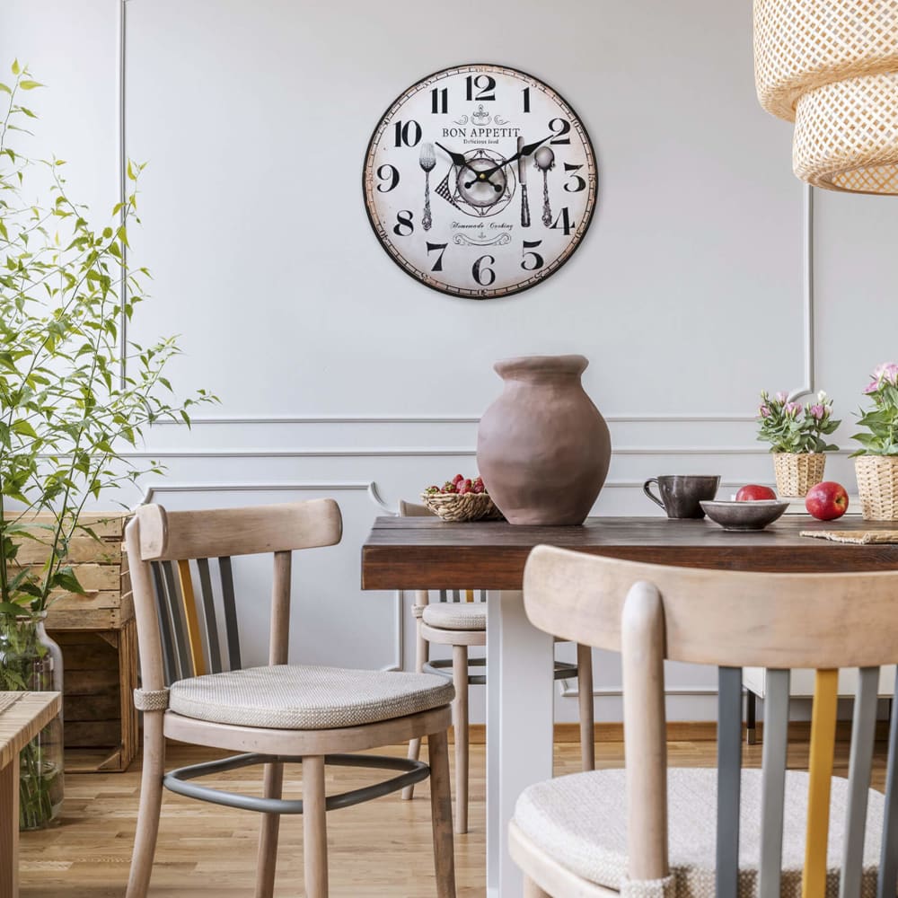 Horloge murale de cuisine blanc et marron ø 33,8 cm
