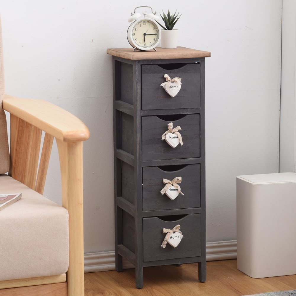 Cassettiera cuori con 4 casetti in legno grigio e bianco - Mobili