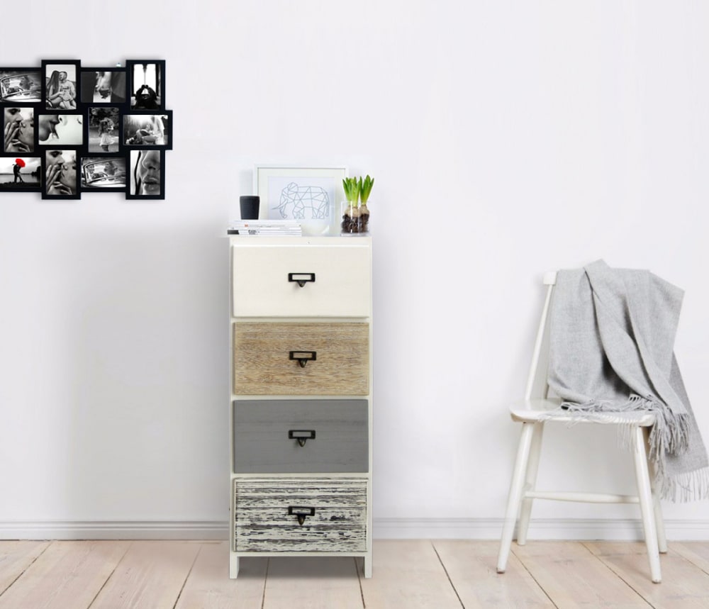 Chiffonnier avec 4 tiroirs en bois blanc brun et gris - Maisons du Monde