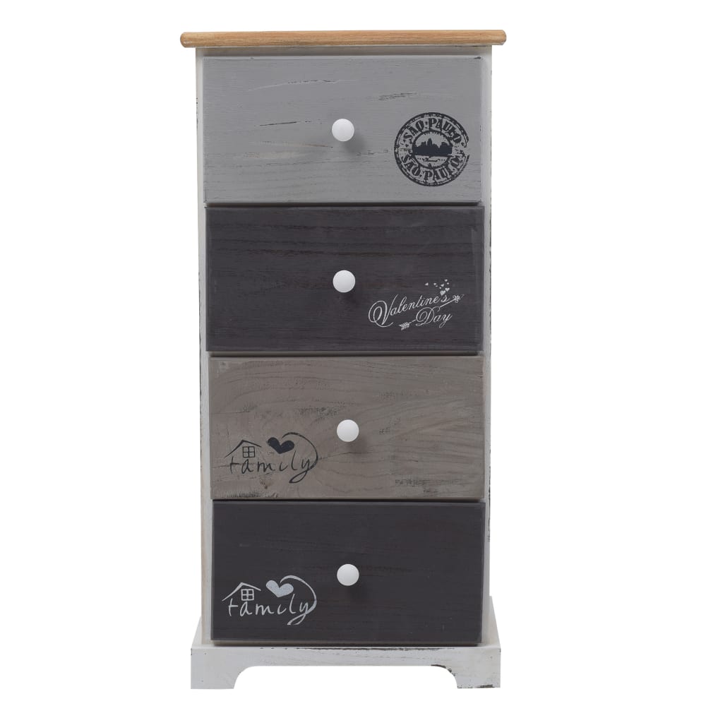 Chifonier con 4 cajones en madera blanca y gris