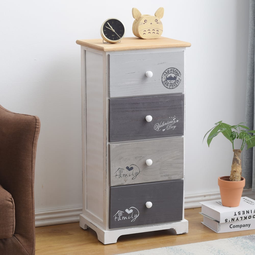 Chifonier con 4 cajones en madera blanca y gris - Maisons du Monde