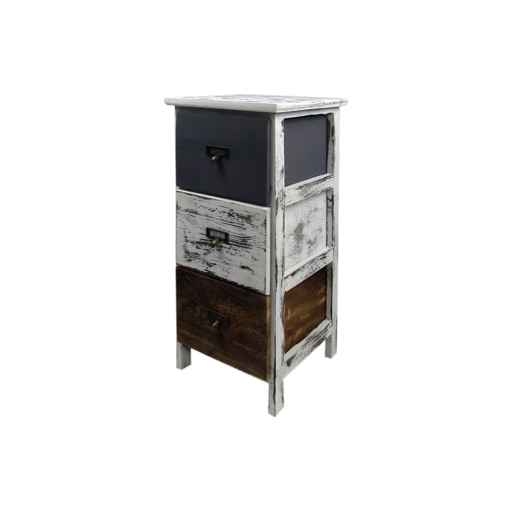 Mesita de noche vintage con 3 cajones en madera blanco, marrón y gris - Maisons du Monde