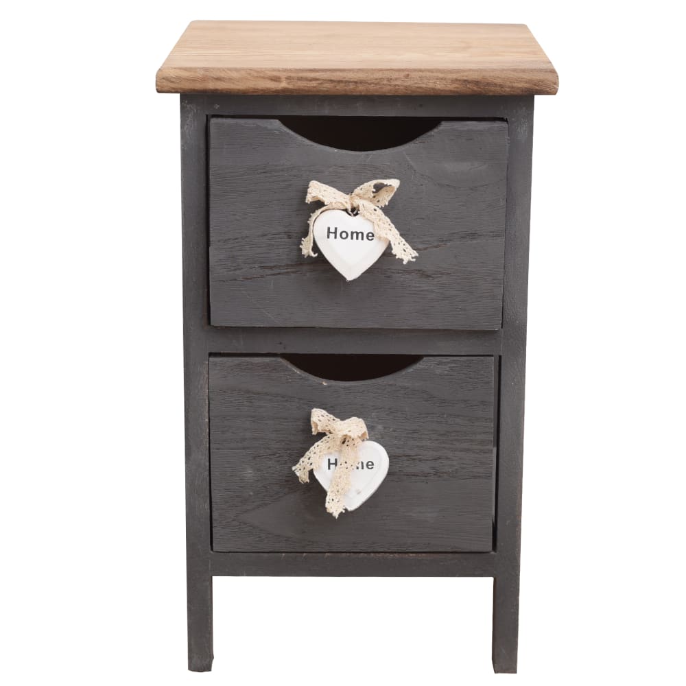 Table de chevet étroit avec 2 tiroirs en bois brun et gris