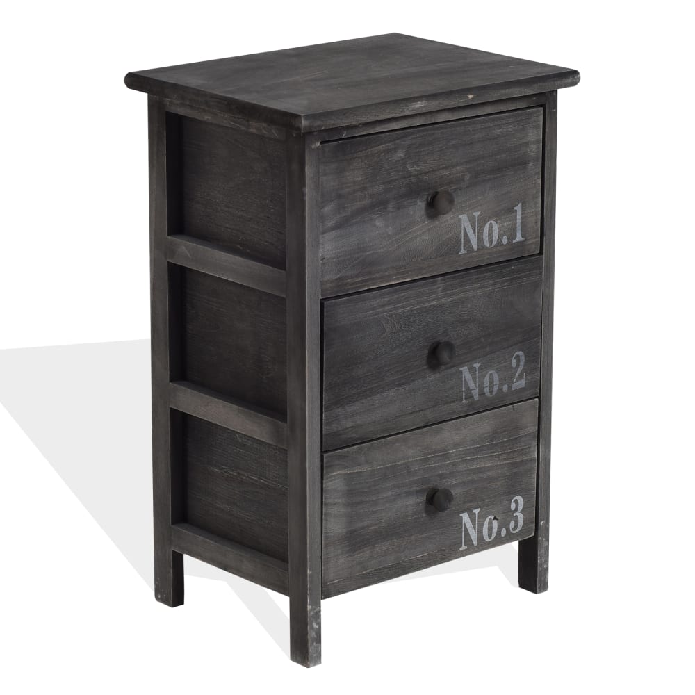 Mesita de noche con 3 cajones estilo industrial en madera gris - Maisons du Monde