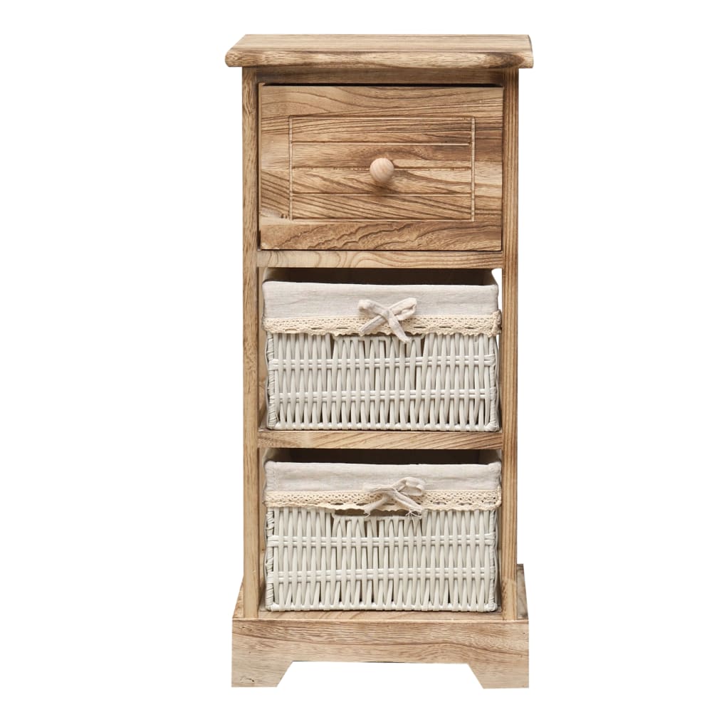 Mobili Rebecca Nachttisch mit 3 Schubladen aus Holz, braun und weiß style landhaus - Holz