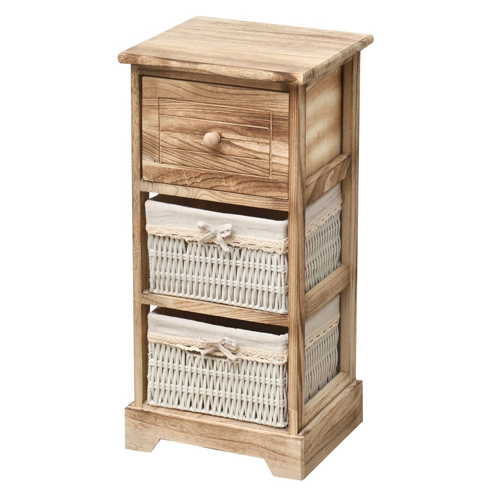 Table de chevet avec 3 tiroirs en bois naturel et blanc