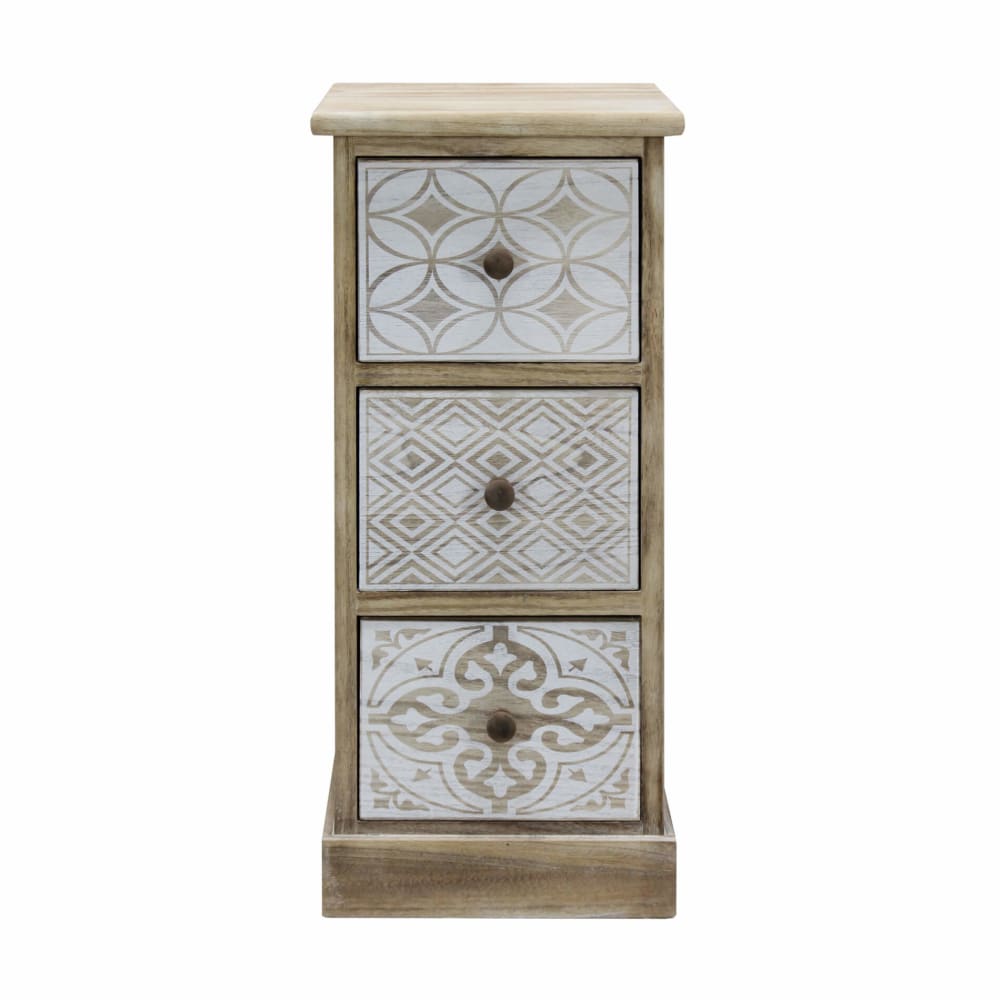 Mobili Rebecca Nachttisch mit 3 Schubladen aus Holz, weiß und beige style vintage Braun Öko-Tex Zertifikat Holz