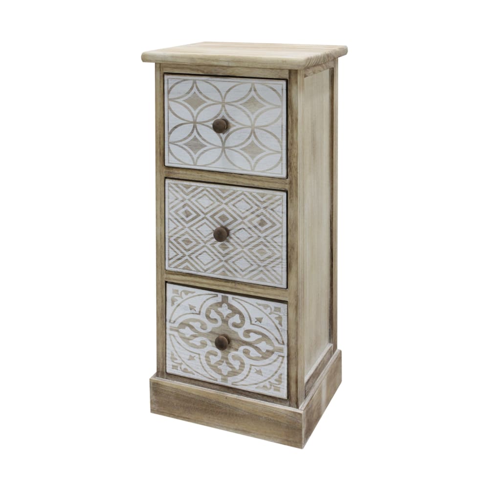 Table de chevet avec 3 tiroirs en bois blanc et beige et marron - Maisons du Monde