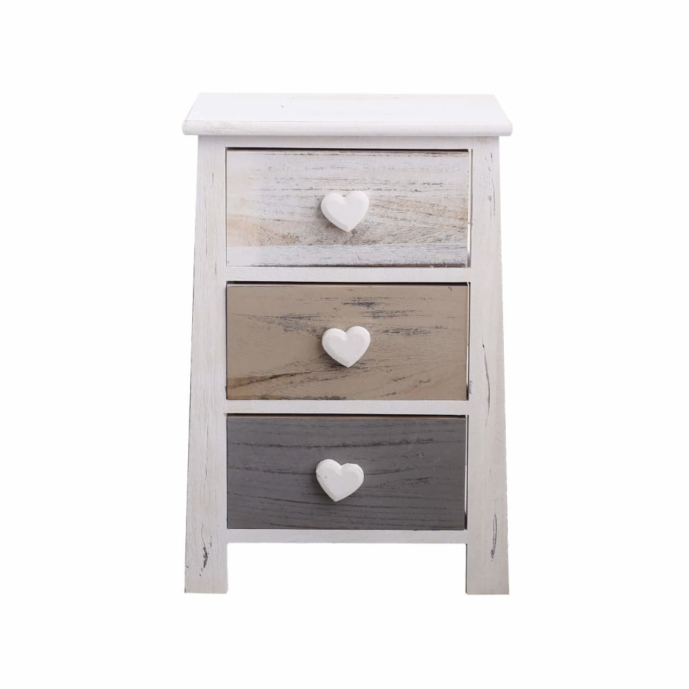 Mobili Rebecca Nachttisch im Vintage-Stil 3 Schubladen, Holz, weiß, beige und grau style vintage - Holz