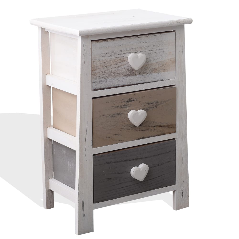 Mesita de noche con 3 cajones en paulonia blanca, beige y gris - Maisons du Monde