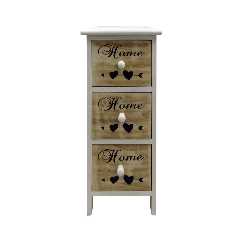 Mobili Rebecca Nachttisch mit Herzmotiven mit 3 Schubladen aus Holz, weiß und braun style vintage Beige Öko-Tex Zertifikat Holz