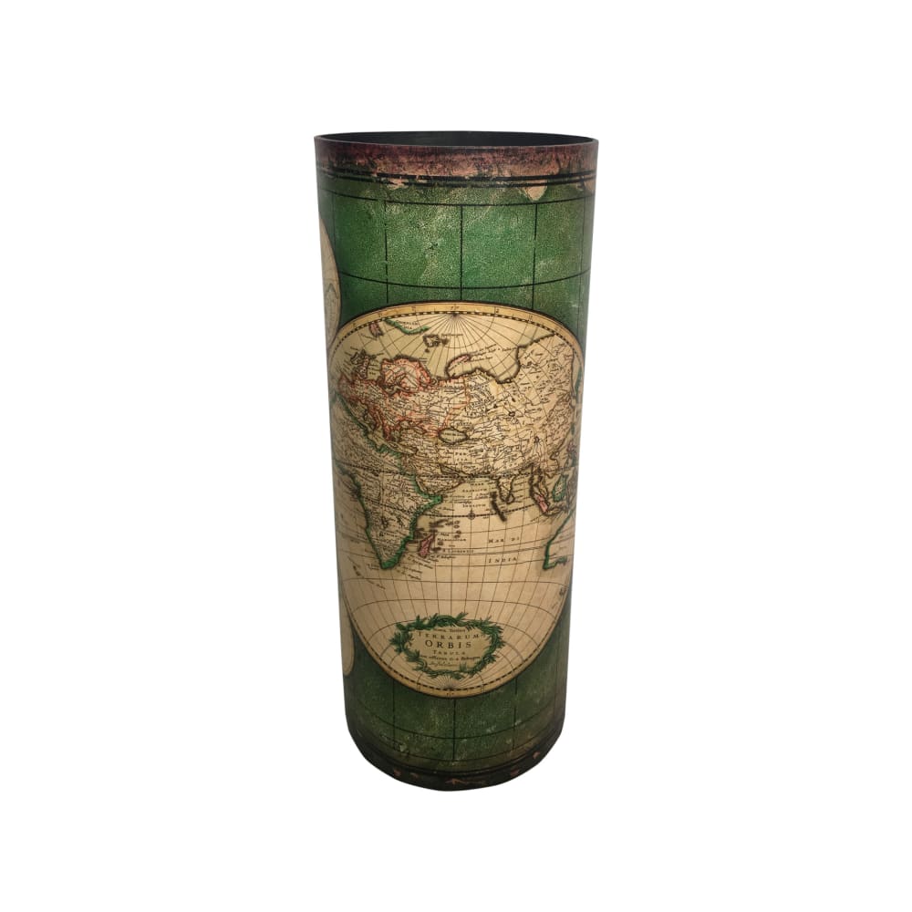 Portaombrelli mappa del mondo tondo in legno e tela beige e verde - Modello Vintage - Verde - Pannello di particelle