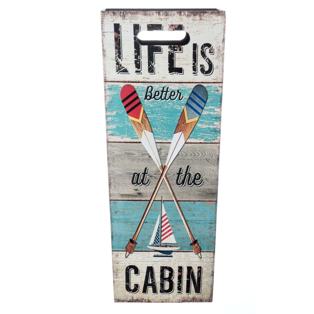 Porte parapluie toile bois rectangulaire blanc gris et bleu — Beyit