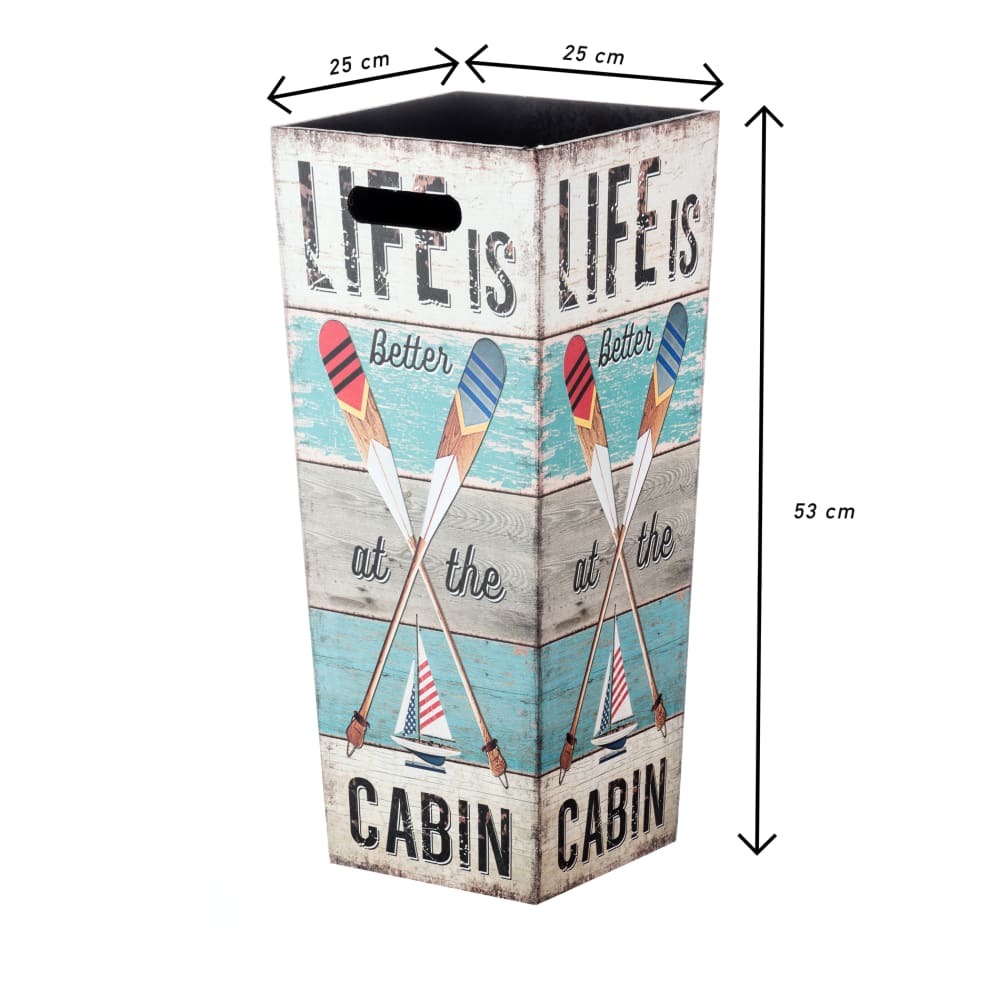 Porte parapluie toile bois rectangulaire blanc gris et bleu