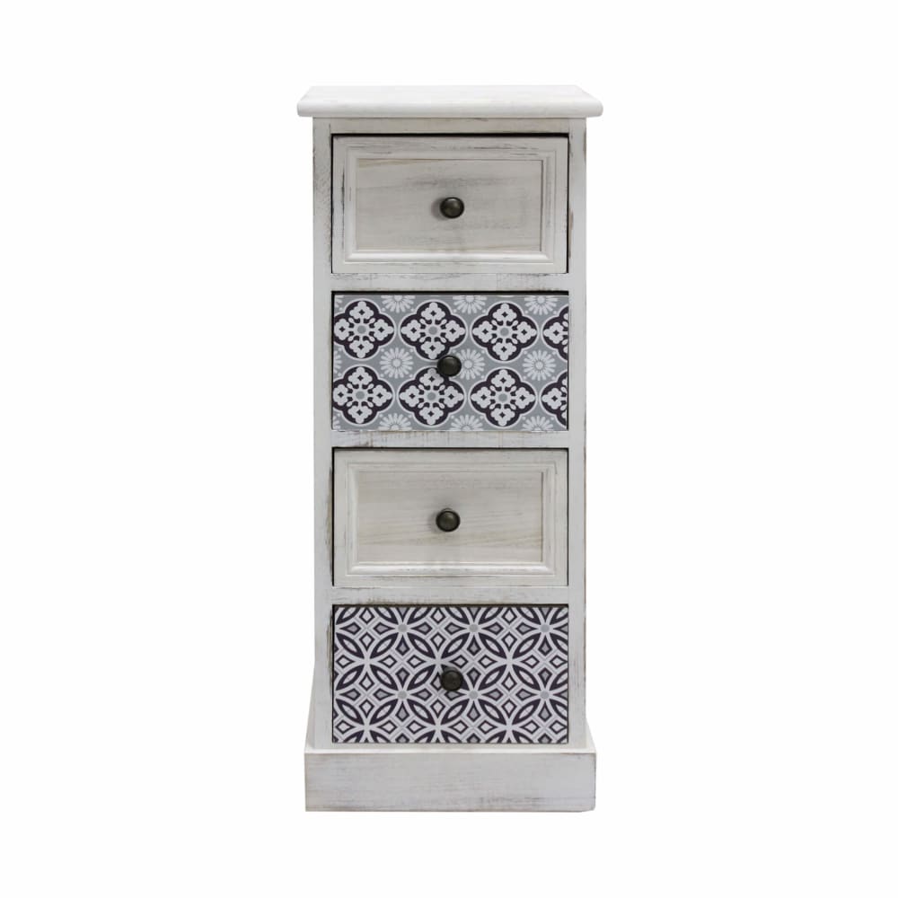 Cajonera con 4 cajones en madera blanca y gris