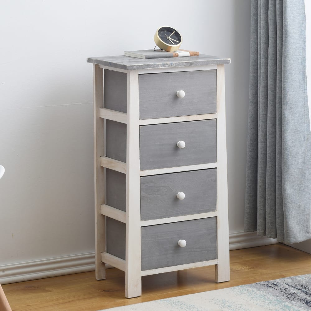 Chifonier con 4 cajones vintage de madera blanco y gris - Maisons du Monde