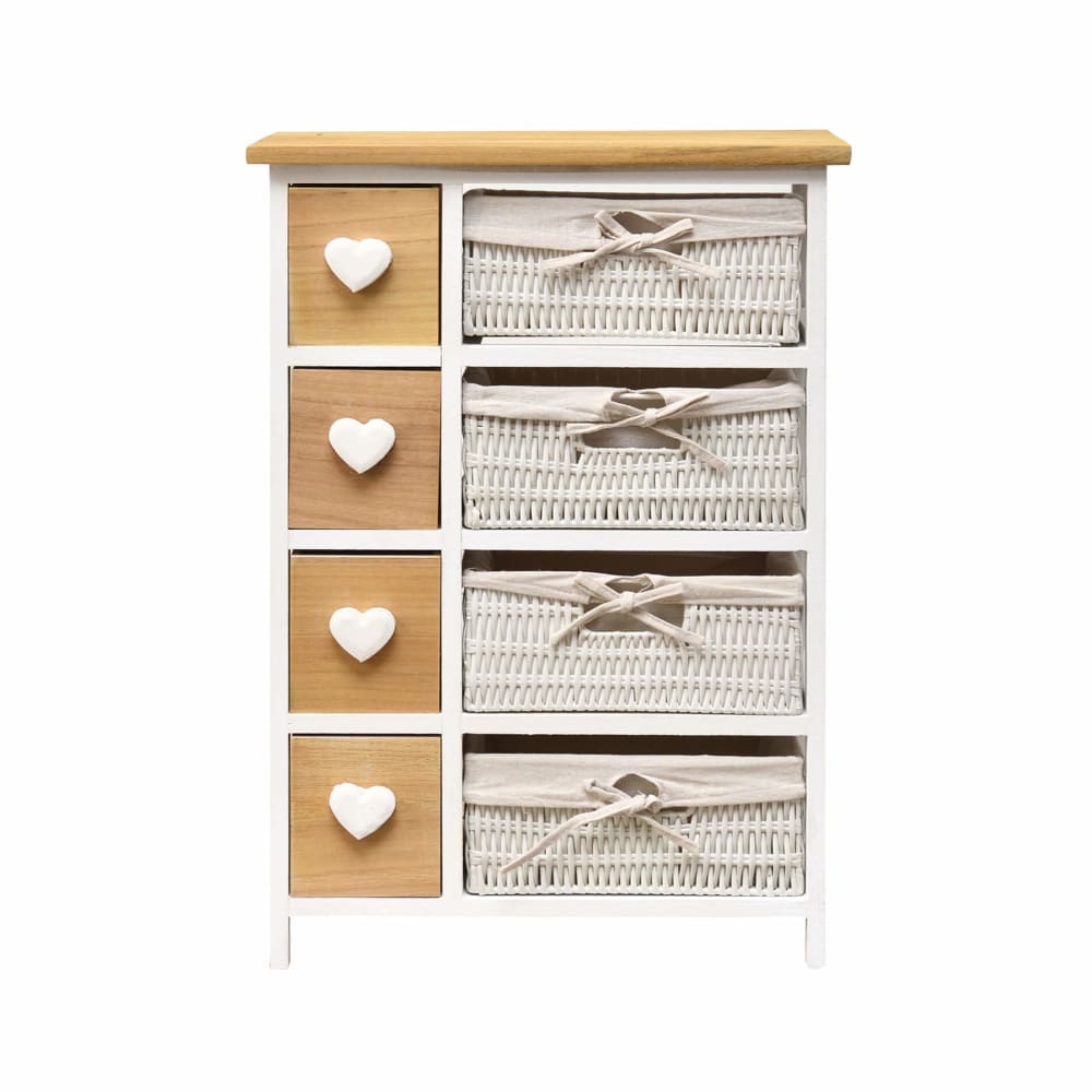 Chiffonier avec 8 paniers en osier et bois de paulownia blanc et brun — Beyit