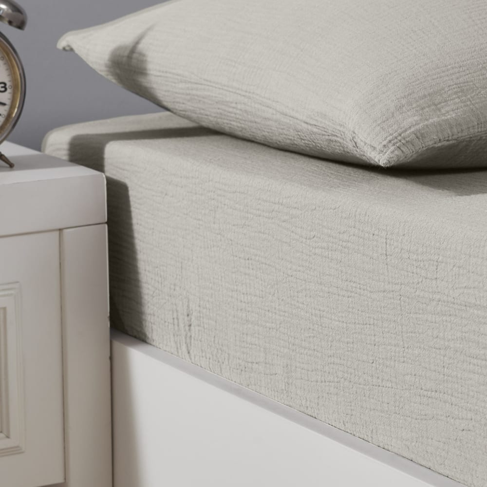 Drap-housse en gaze de coton bonnet 30 cm Gris Perle 90x200 cm