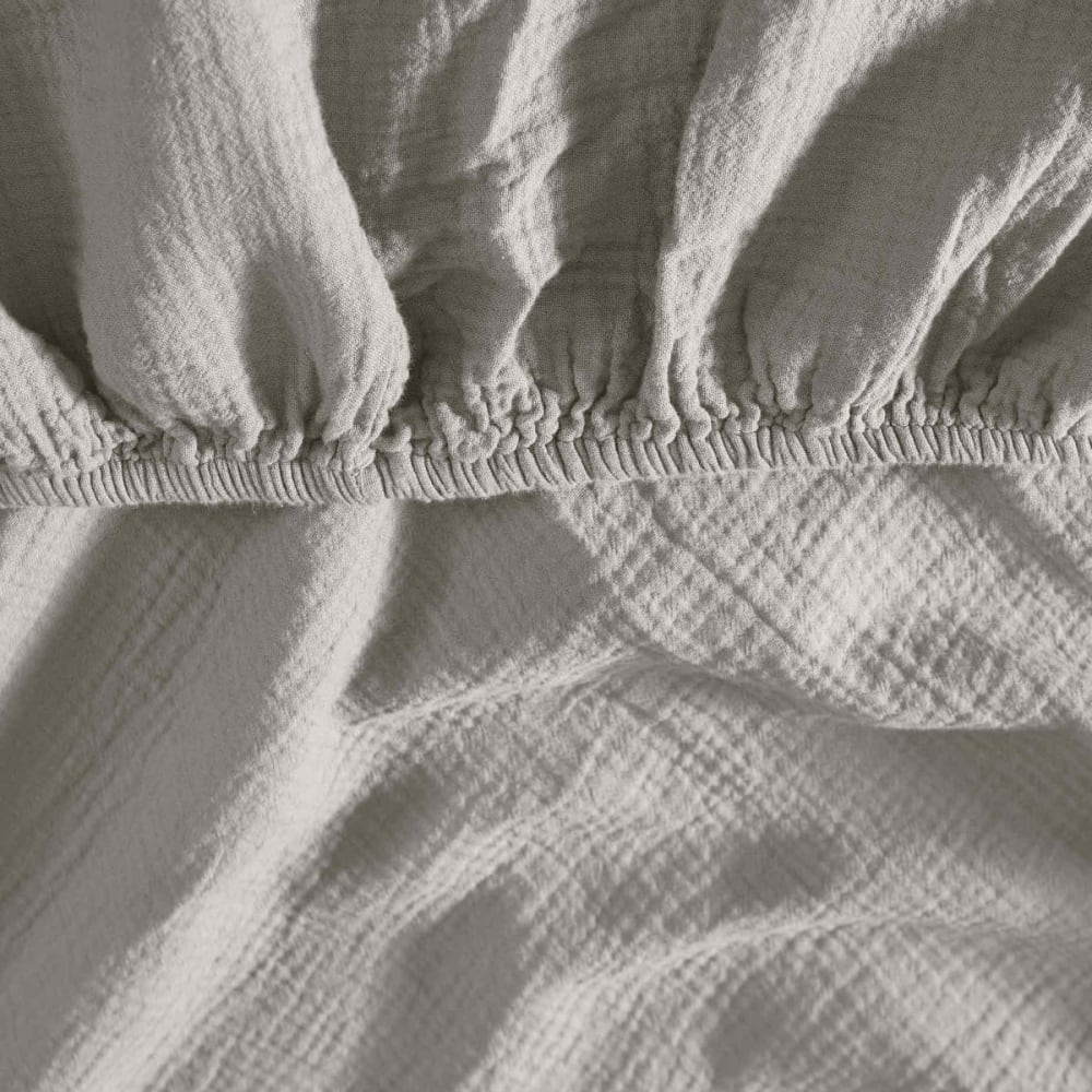 Drap-housse en gaze de coton bonnet 30 cm gris perle 140x200 cm — vue 4