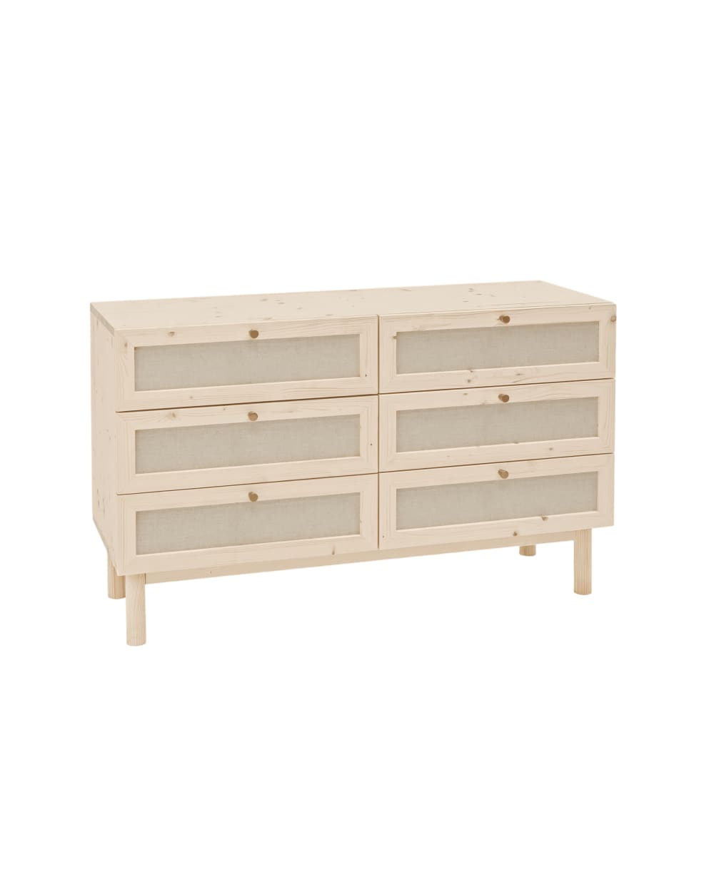 Cómoda de madera maciza y con seis cajones tono natural de 76x120cm
