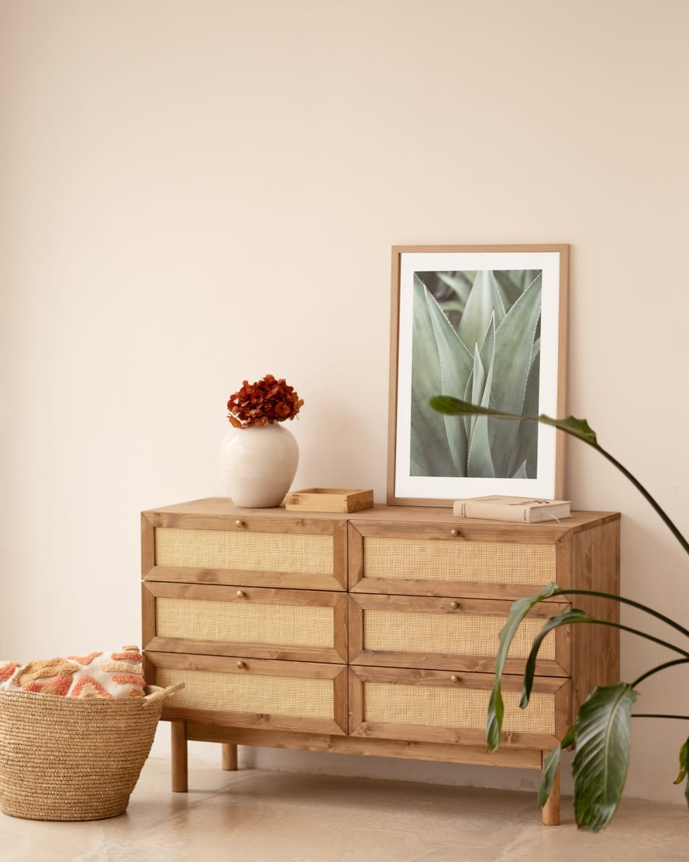 Cómoda de madera maciza y con seis cajones tono envejecido de 76x120cm - Maisons du Monde