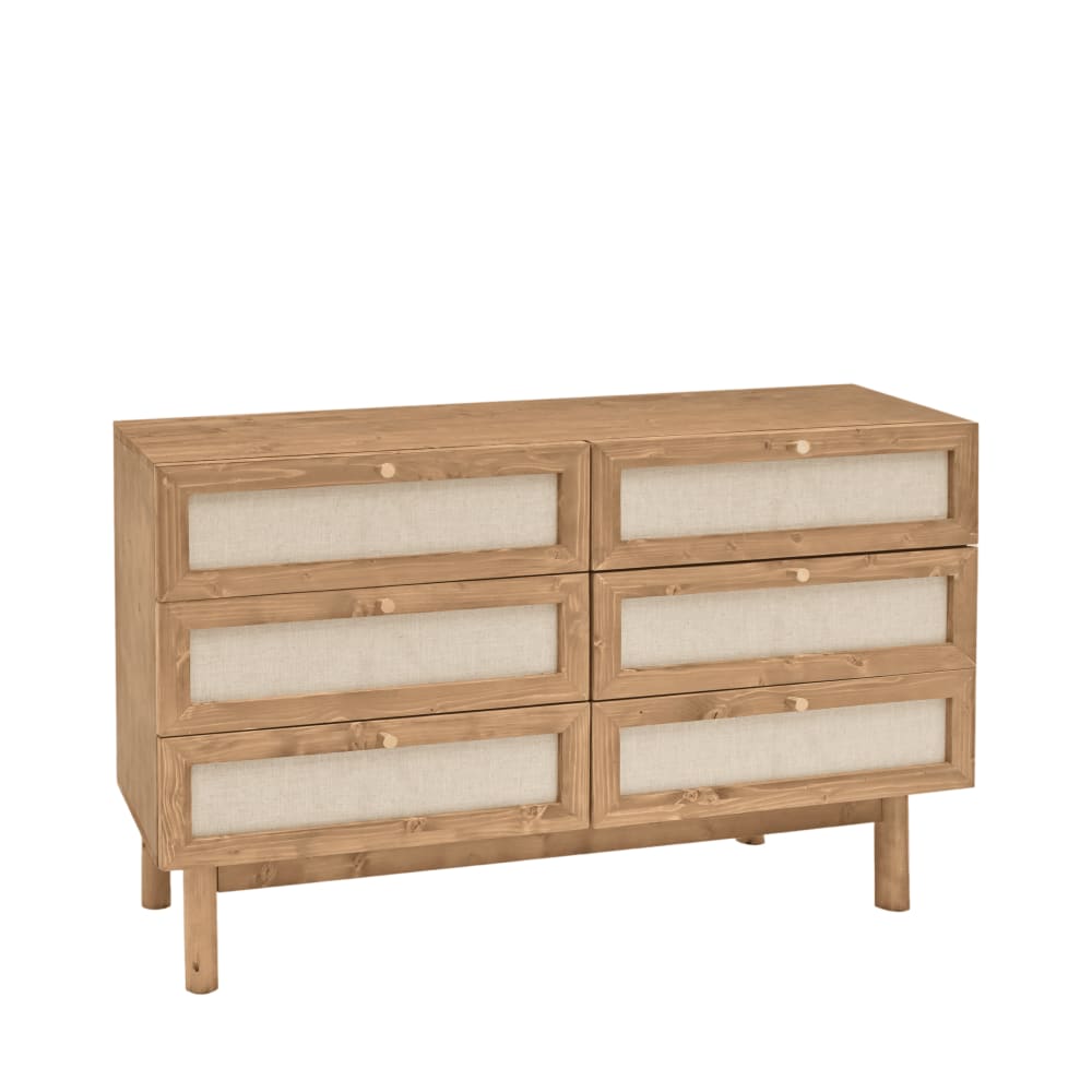 Cómoda de madera maciza y con seis cajones en tono envejecido 76x120cm