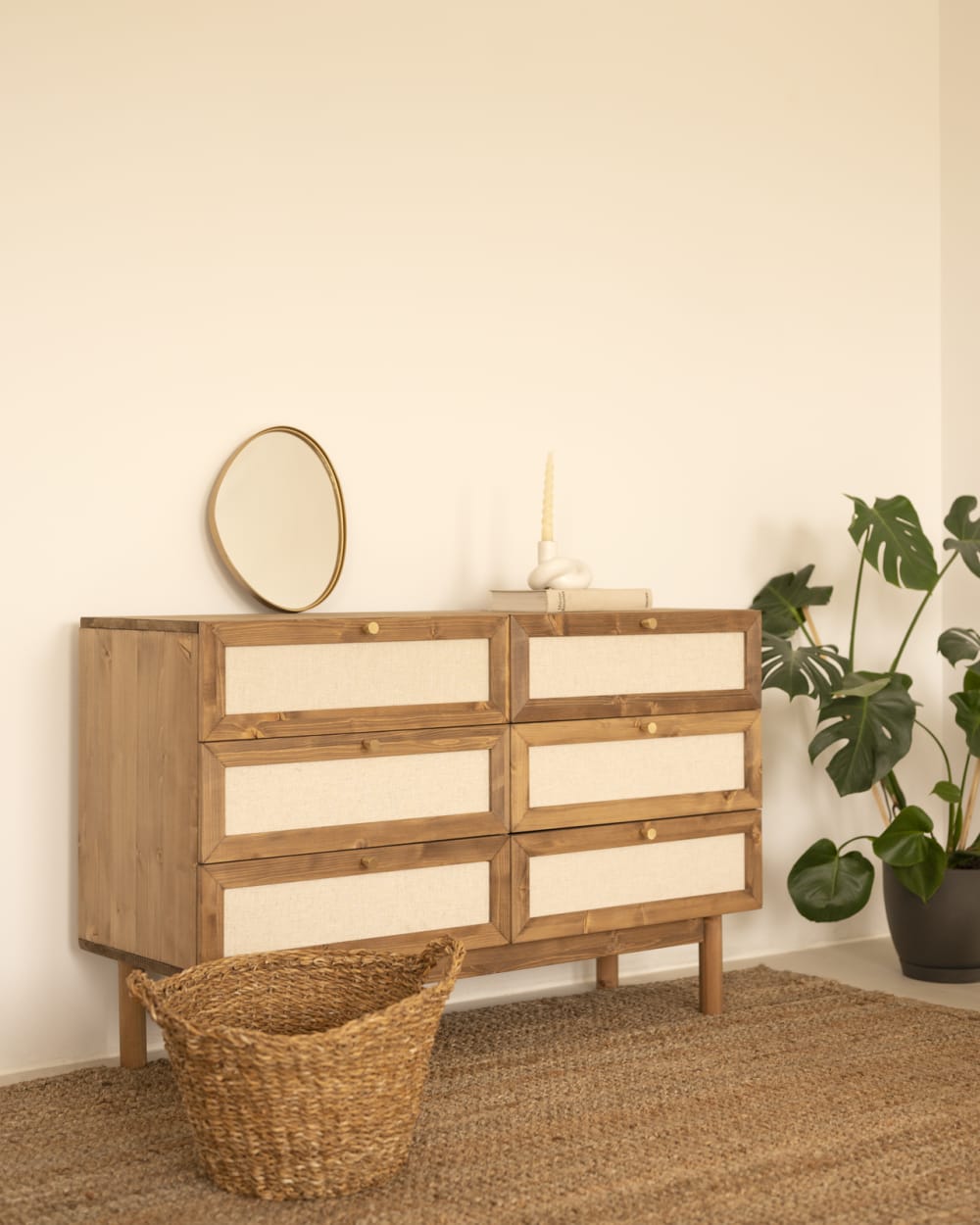 Cómoda de madera maciza y con seis cajones en tono envejecido 76x120cm - Maisons du Monde