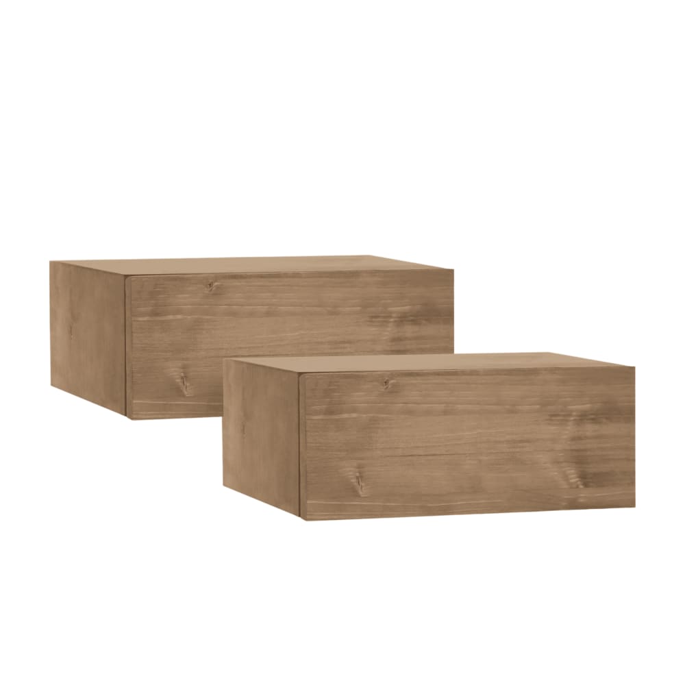 Decowood 2er-Set schwebende Nachttische aus Massivholz in Dunkel-Eiche, 40 cm style landhaus Braun