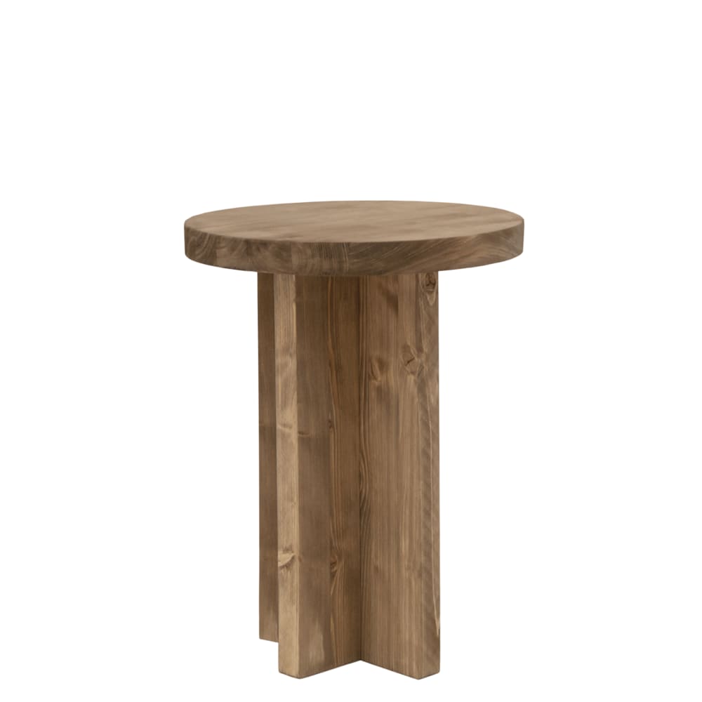 Taburete de madera maciza en tono envejecido de 35x45cm
