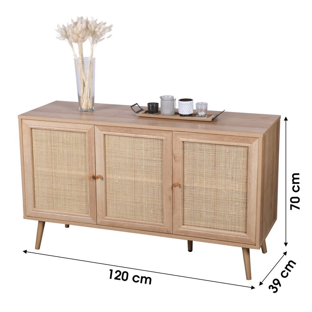 Buffet 3 portes avec cannage rotin et décor bois L120cm - Maisons du Monde