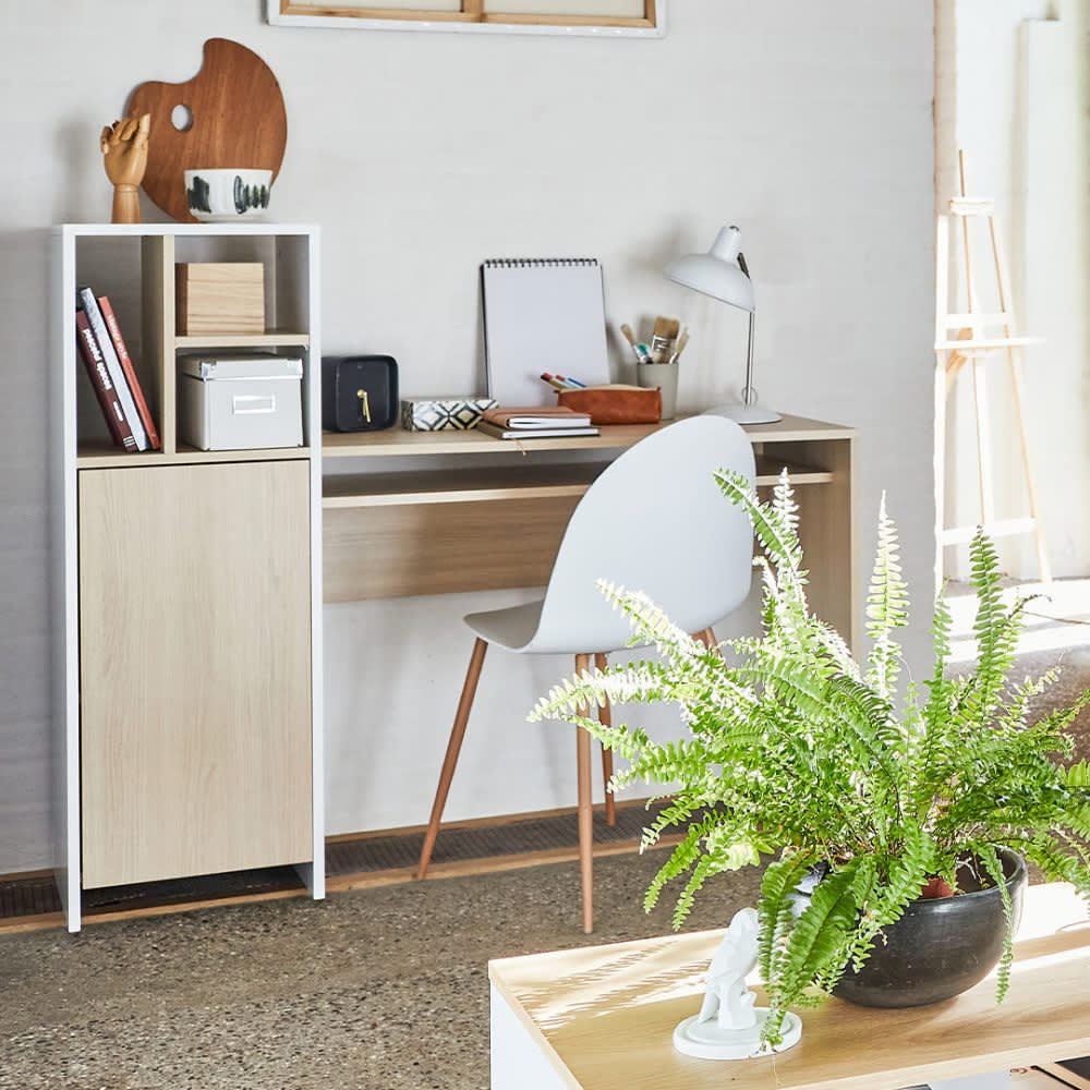 Bureau 3 niches chêne clair et blanc H113 - Maisons du Monde