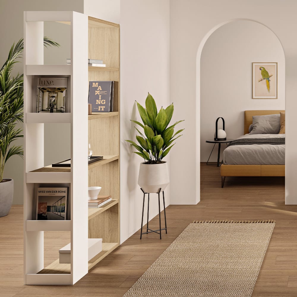 Bibliothèque effet bois blanc et chêne clair