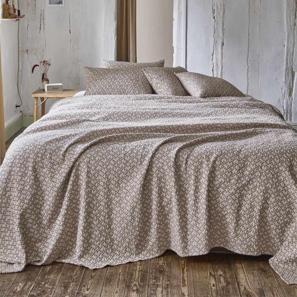 Couvre lit en coton tissé beige 260x240