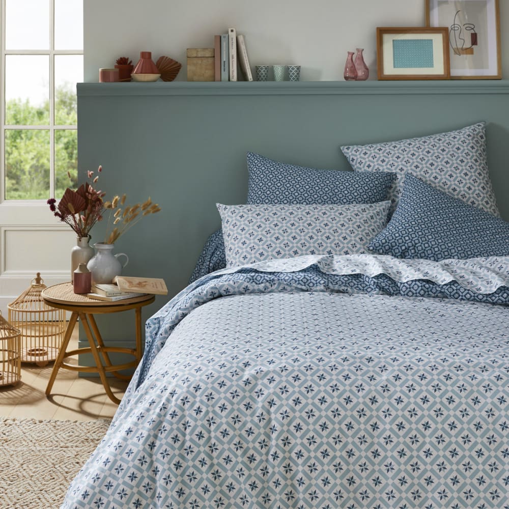 Housse de couette en bambou bleu et blanc 260x240