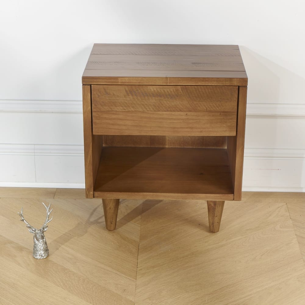 Nachttisch im zeitgenössischen Stil aus Kiefer, 1 Schublade Braun