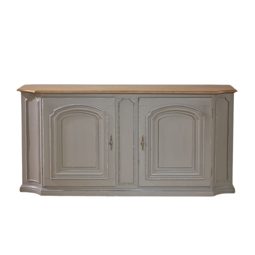 Buffet style shabby chic, plateau en chêne, 2 portes gris souris