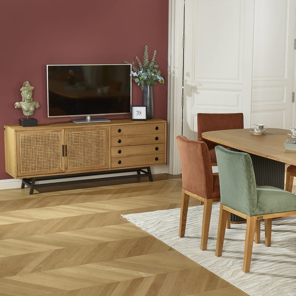 Buffet style scandinave en chêne 2 portes et 2 tiroirs teinte claire