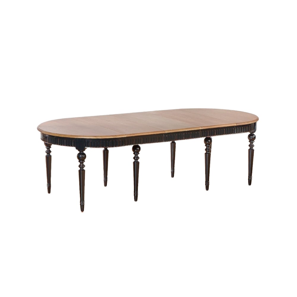 Table ovale en chêne 5 rallonges 6/14 couverts noire