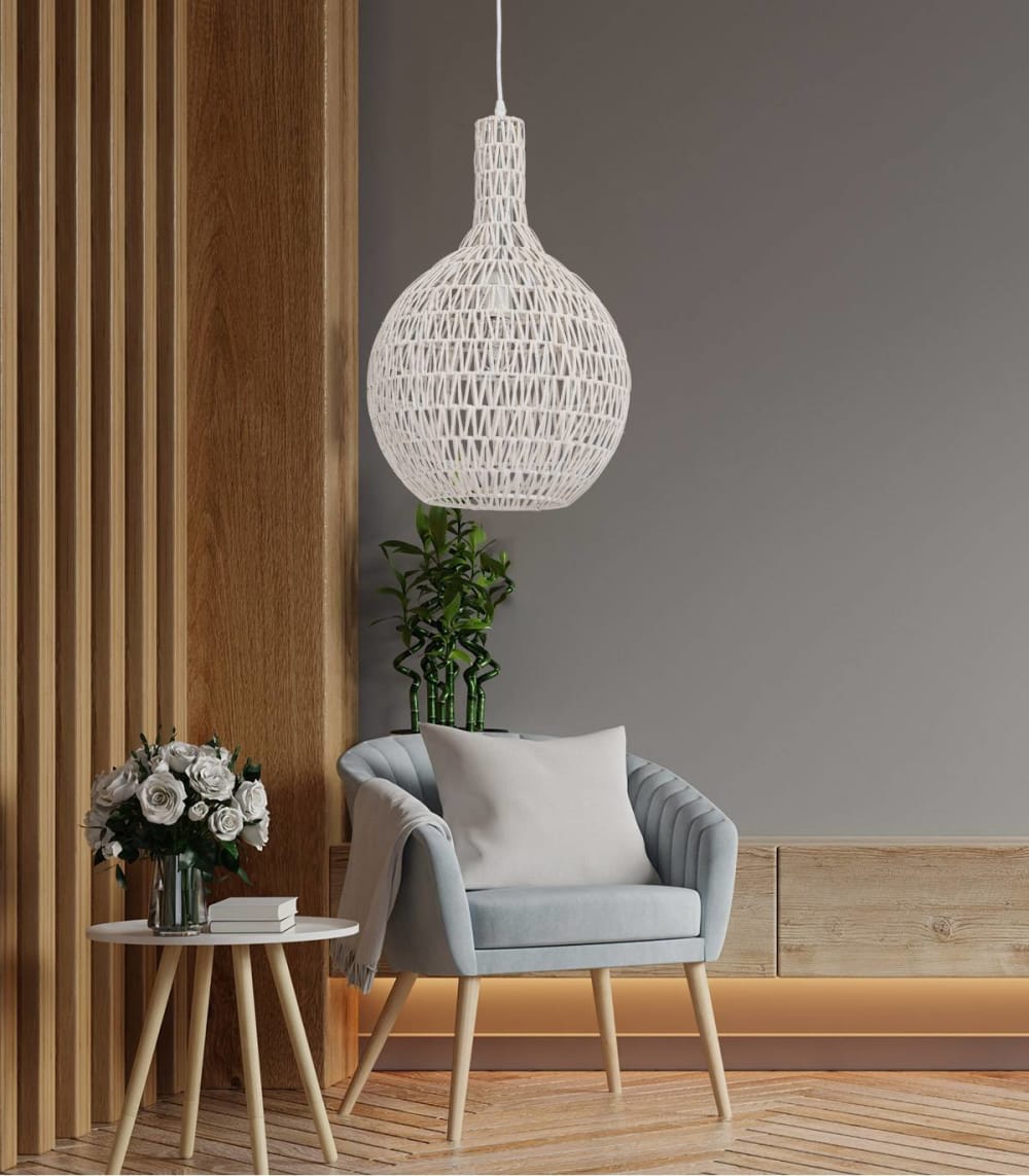 Suspension en rotin blanc, d.33 cm — vue 3