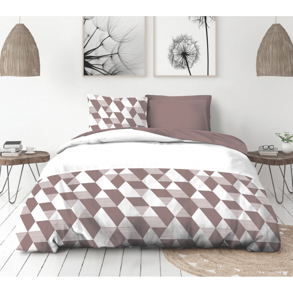 HEXAGONE Parure de couette 100% coton - Prune - 240x260 cm