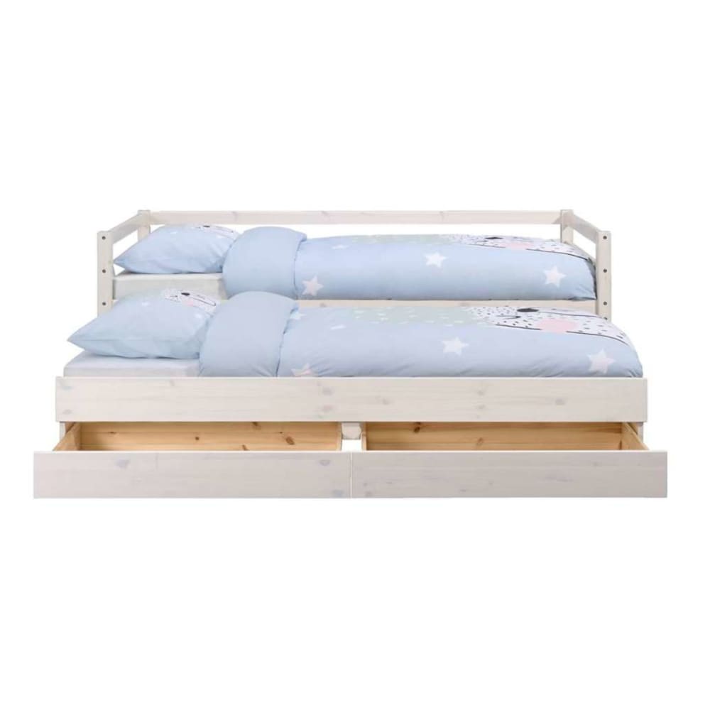 Lit banquette gigogne bois massif blanc 90x200 cm - Maisons du Monde
