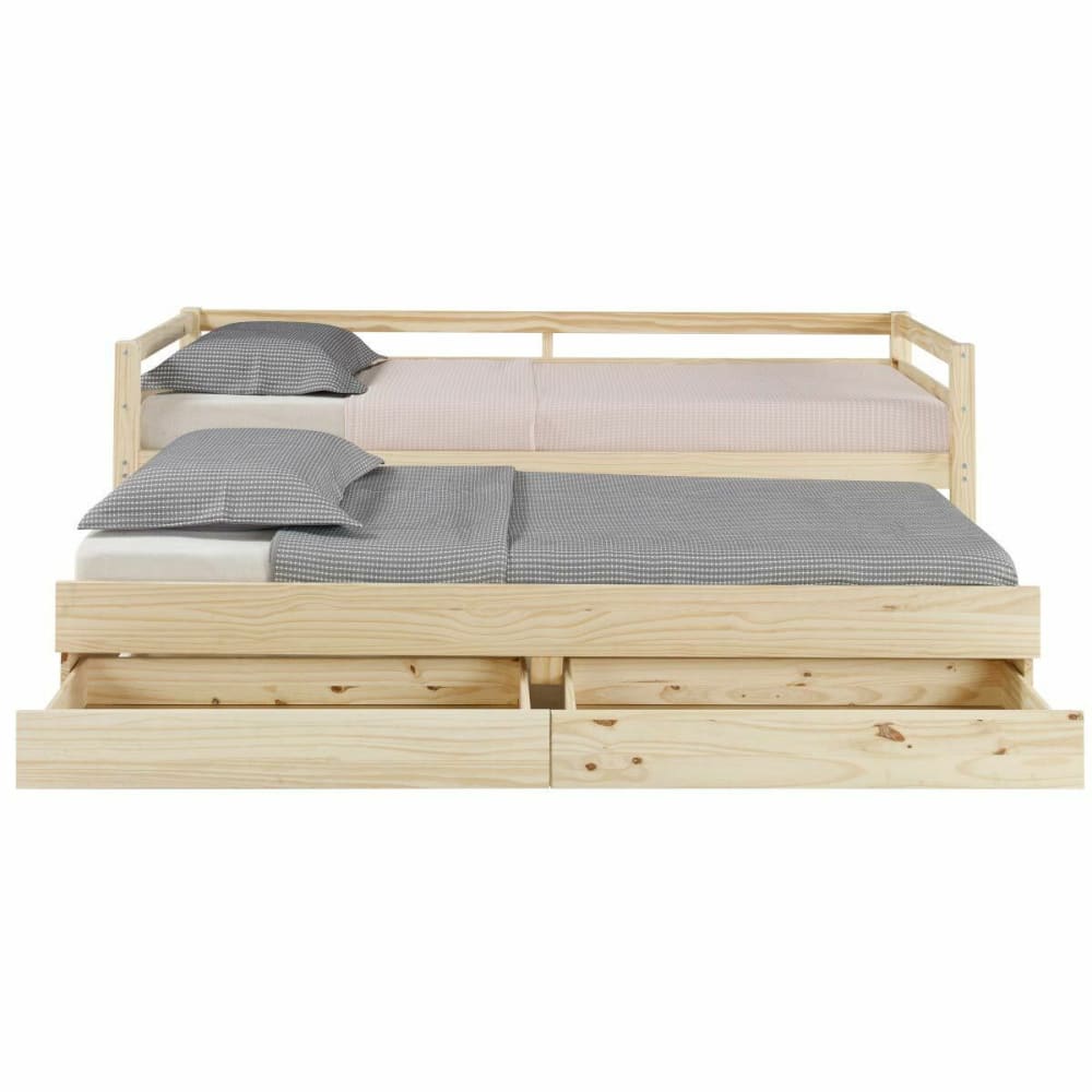 Lit banquette gigogne bois massif 90x200 cm - Maisons du Monde