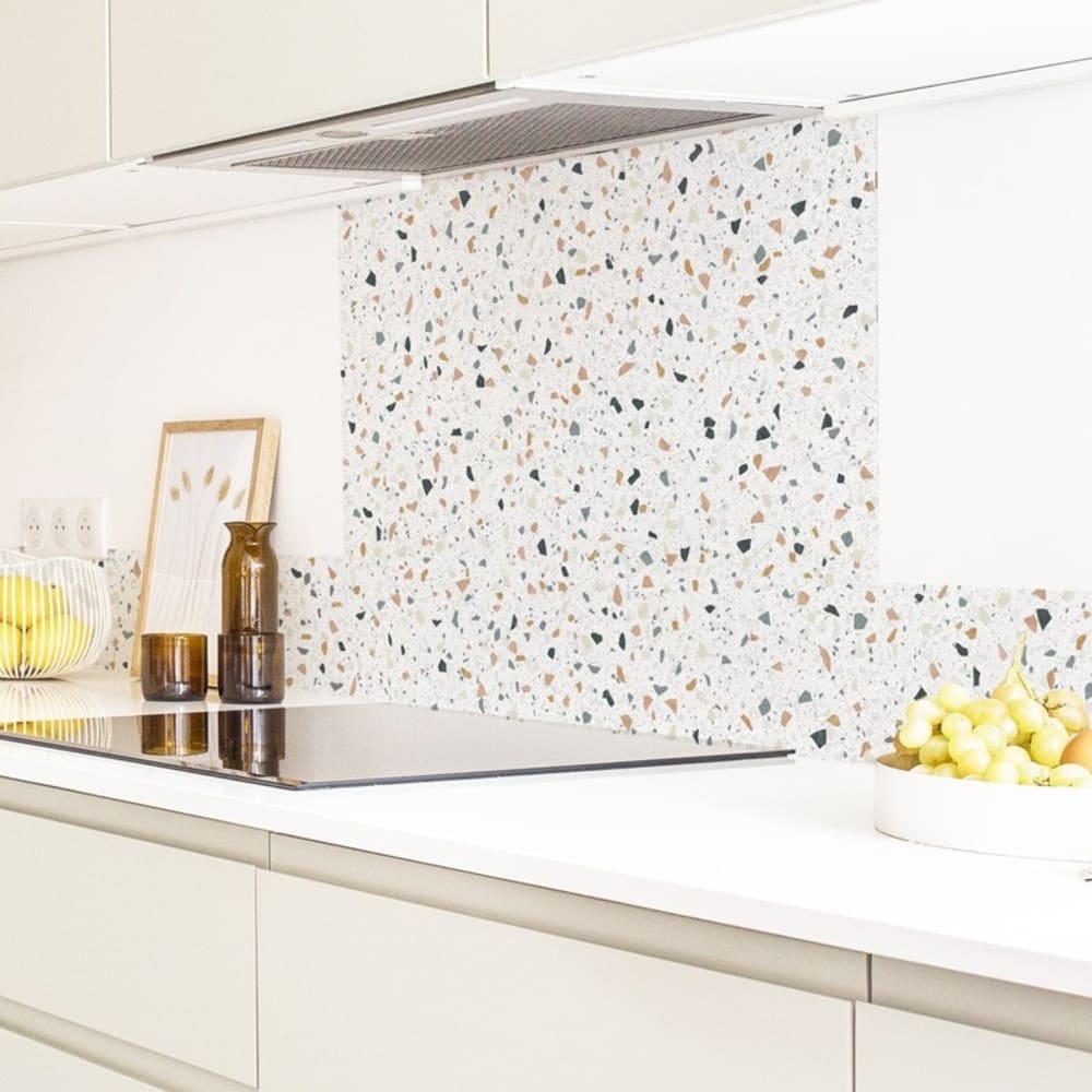Cr&eacute;dence Cuisine Aluminium TERRAZZO DOLCE- Lot de 2 L100xH20cm