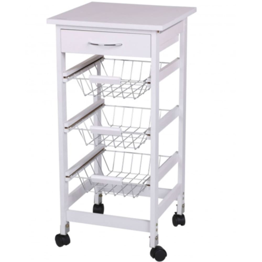 Wadiga Desserte de cuisine rangement légumes en bois blanc et métal style contemporain Blanc Bois - 37x76x37cm