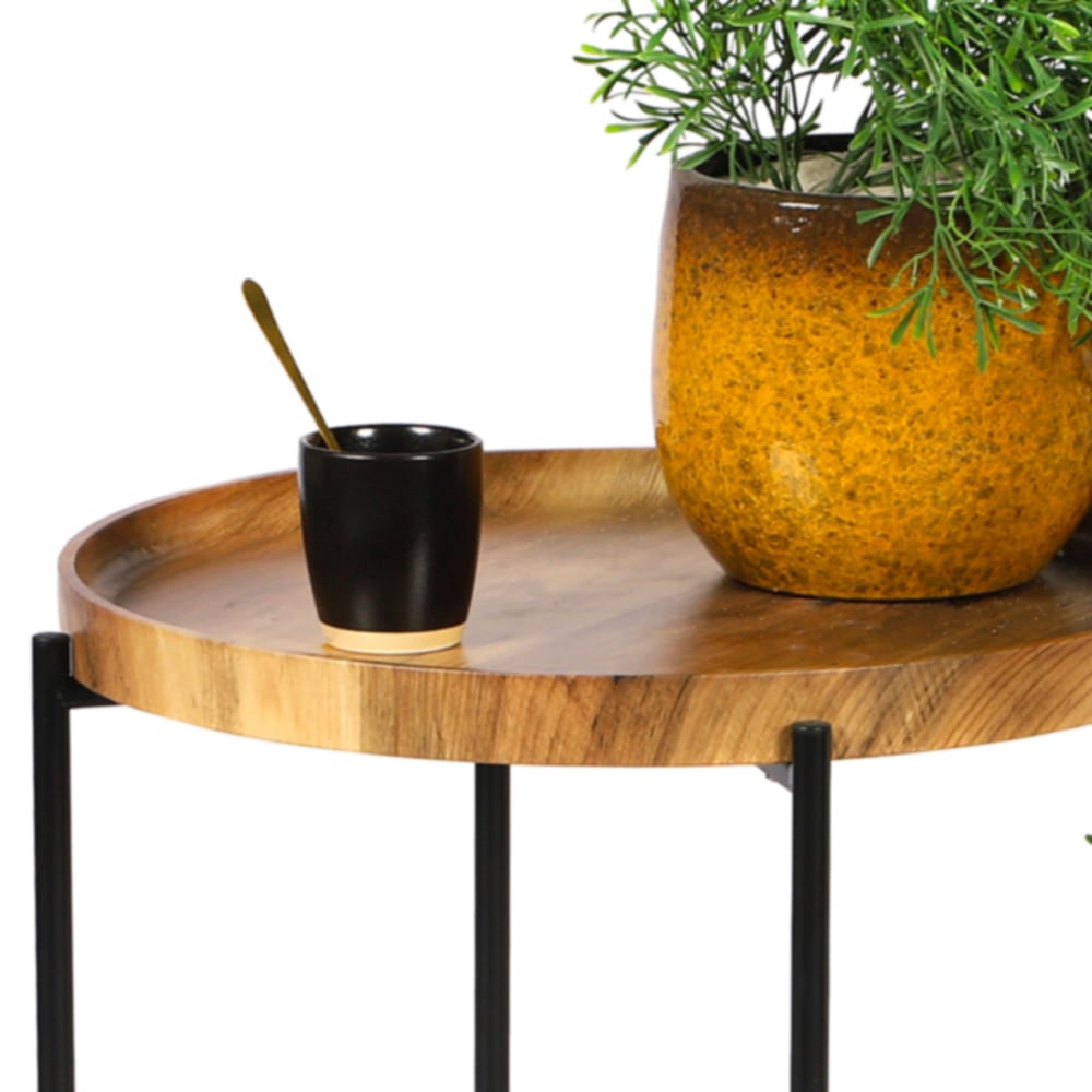 Table d'appoint bout de canapé bois et métal noir - 42x42x51cm - Maisons du Monde