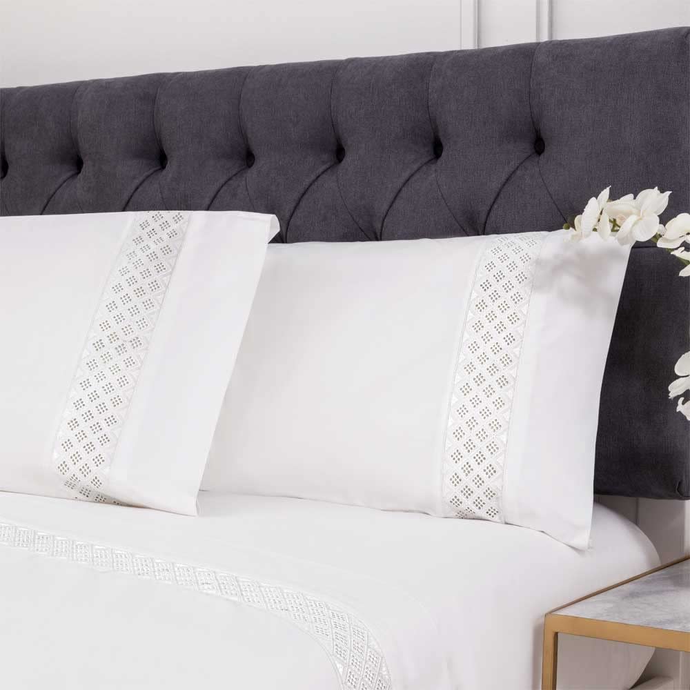 Juego de sábanas percal algodón 200 hilos BLANCO 240x260 Cama 150 - Maisons du Monde